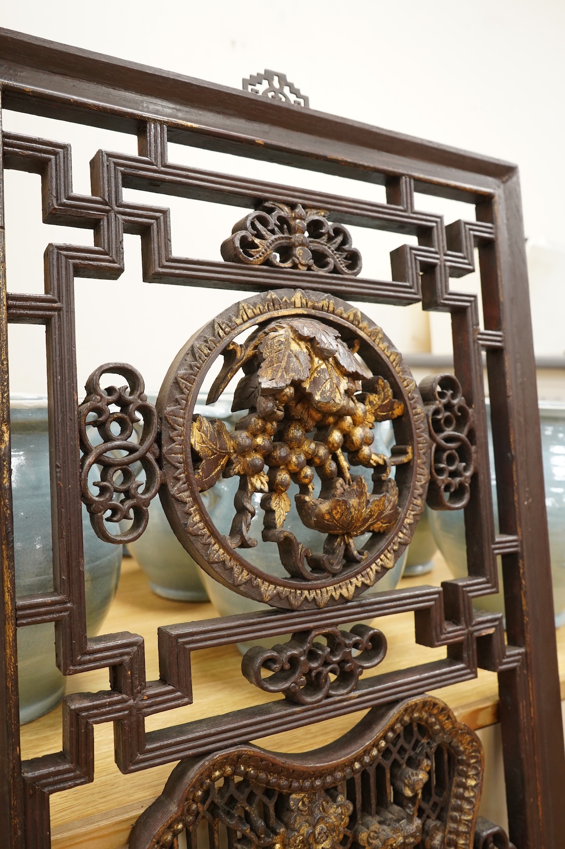 A 19th century Chinese gilt lacquered wood panel, 128cm high